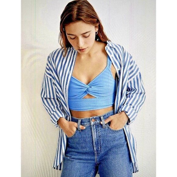 Madewell Cutout Knot-Front Crop Tank Top Oasis Blue Size S - Picture 2 of 11